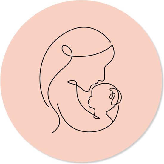 Muurcirkel - wandcirkel - baby - kinderkamer - lijntekening - ⌀ 25 cm - wanddecoratie - ronde schilderijen - wallcircle - roze - Coszy