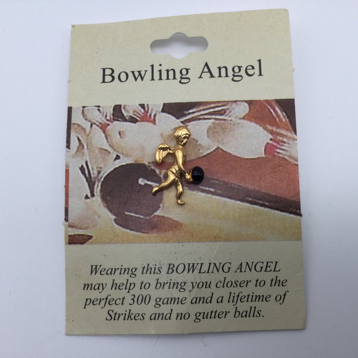 Bowling Bowlingsieraad speldjes 'Bowling Angel' broche geluks speldje goud kleurige engel met zwarte bal