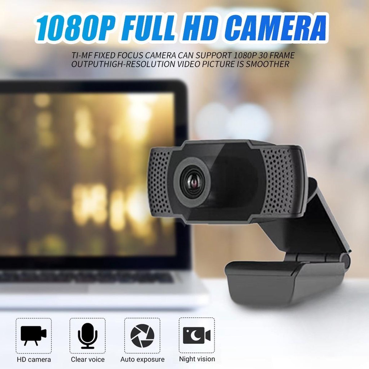 Webcam voor PC 360 roterende USB-webcam met ingebouwde microfoon - Camera voor Computer - Laptop - Windows en Mac