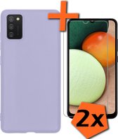 Hoesje Geschikt voor Samsung A03s Hoesje Siliconen Cover Case Met 2x Screenprotector - Hoes Geschikt voor Samsung Galaxy A03s Hoes Back Case - Lila.