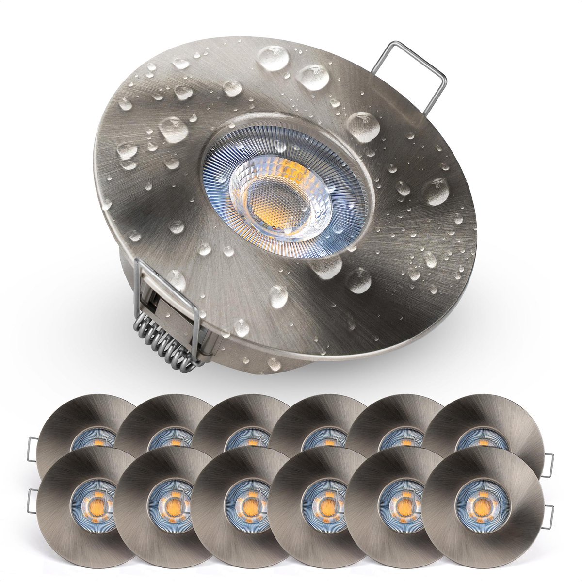 Emos Exclusive IP44 LED-Inbouwspots / Badkamerverlichting / 3000K Set van 12 Ronde Spots 5W / 370 Lumen / Warm Wit 3000K Ultradunne IP44 LED-Module Inbouwspots Badkamer Nikkel
