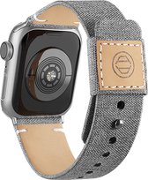 Gewoven Vervangende Band - Geschikt voor Apple Watch - Nylon stof met Leren Voering en Kliksluiting - Geschikt voor Apple Watch 38mm - 40mm - Series 7/6/5/4/3/2/1 SE - Grijs - Unisex