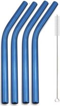 Set van 4 RVS herbruikbare rietjes incl Borstel (blauw)