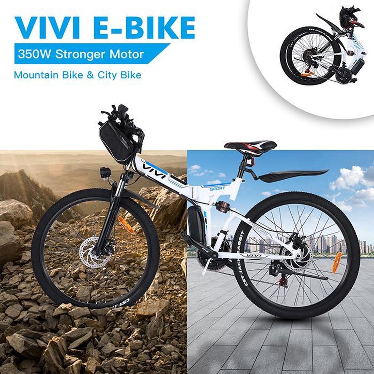 Opvouwbare electrische fiets met grote 26 inch wielen/ Mountain-Citybike/ |  bol.com