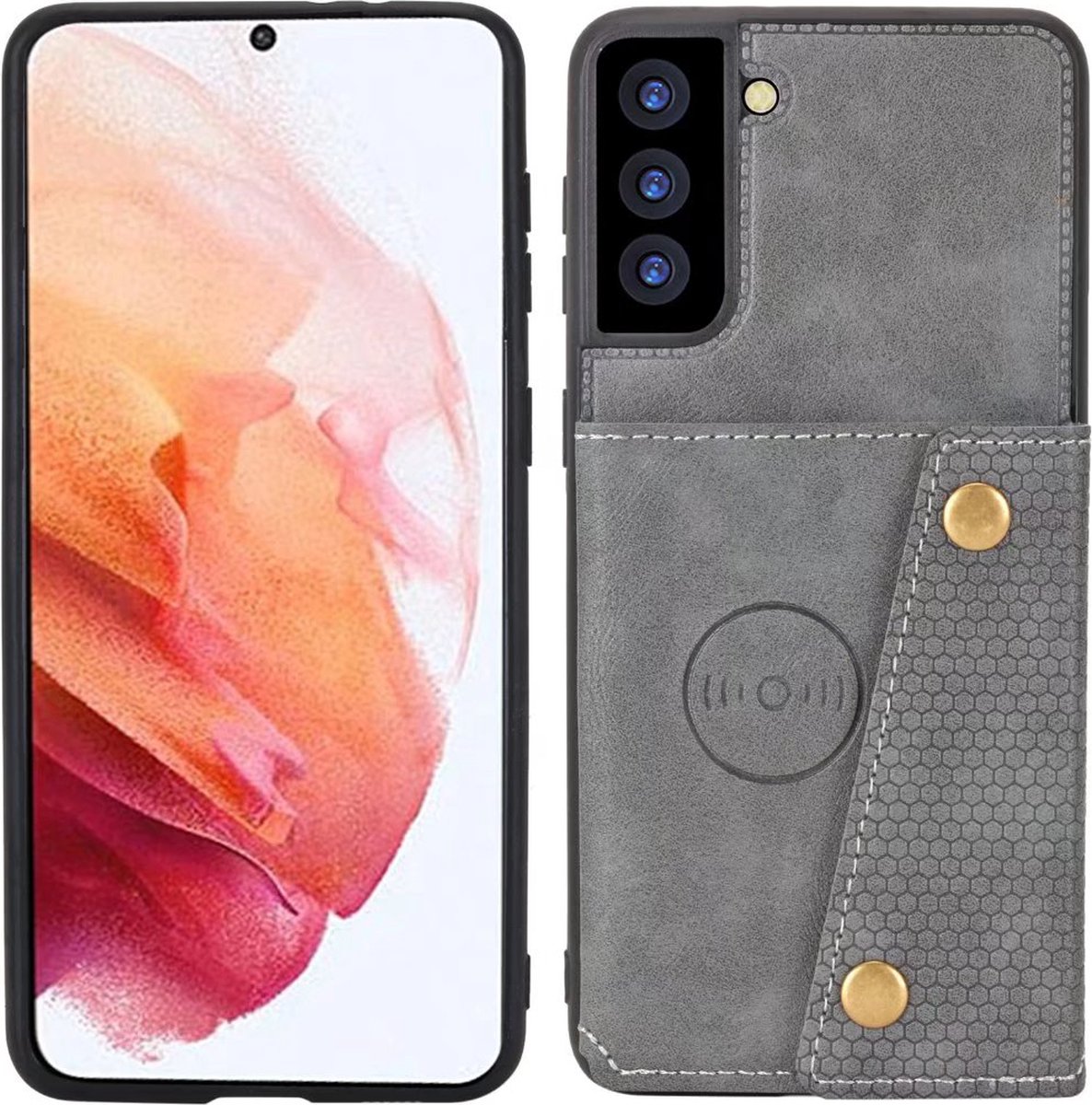 Pasjeshouder Geschikt voor Samsung Galaxy S21FE - Grijs - PU Leer - Magnetisch