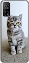Telefoonhoesje Geschikt voor Xiaomi Mi 10T 5G hoesje - Kitten - Ogen - Geel - Meisjes - Kinderen - Jongens - Kids - Siliconen Telefoonhoesje