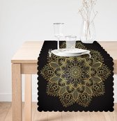 De Groen Home Chemin de Table Textile Velours Imprimé - Mandala Gold sur Zwart - Velours - 45x135 - Décoration de table salon
