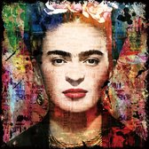 100 x 100 cm - Glasschilderij - Frida kahlo met krantenknipsel - schilderij fotokunst - foto print op glas