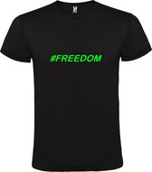 Zwart T shirt met print van "BORN TO BE FREE " print Neon Groen size L