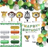 Ballonpakket Jungle kinderen met leeuw. zebra, giraffe en slinger Happy Birthday