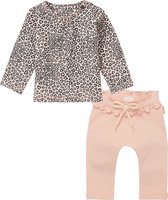 Noppies - Kledingset - 2delig - Broek oudroze - shirt lichtroze met panterprint - Maat 68