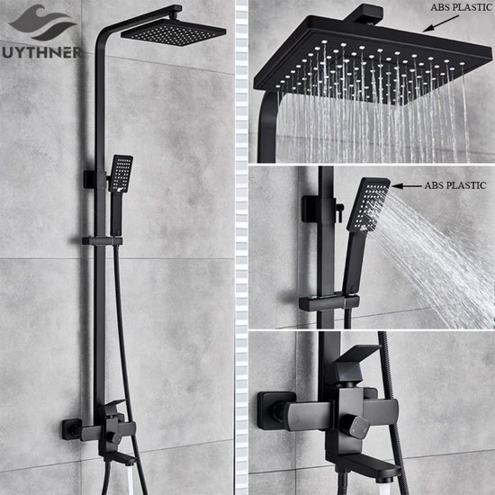 PiProducts Zwarte Regen Douche Bad Kraan Wall Mounted Bad