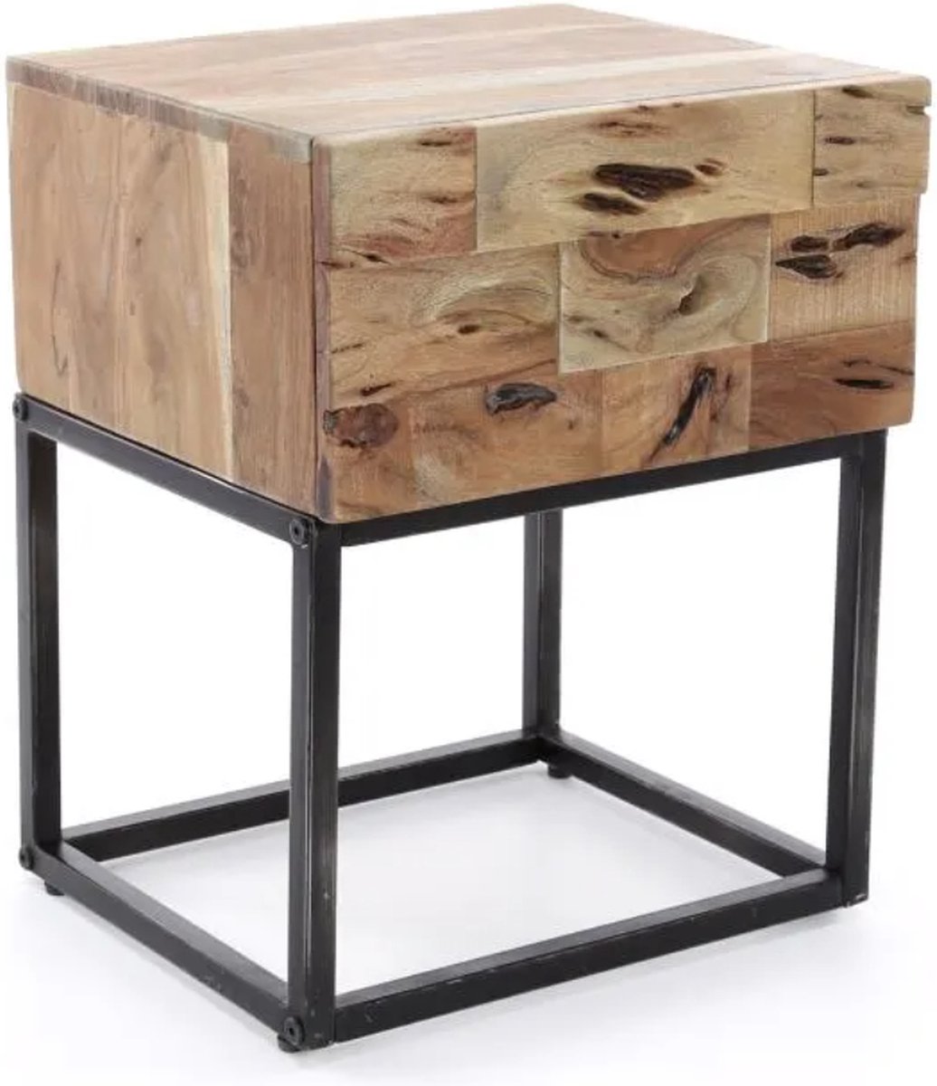 LAPOOH Nachtkastje 40x40x35 cm ruw mangohout, nachtkastje, nachtkastje, nachtkastje, bedbijzettafel voor slaapkamer (SPU:288472