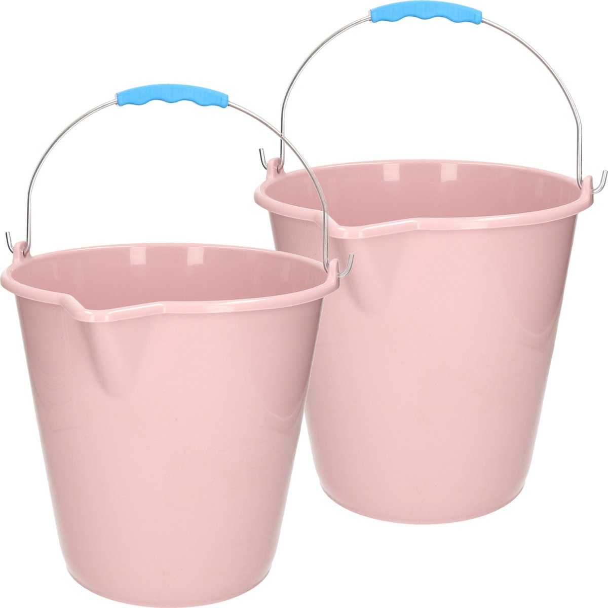 Plasticforte Emmer - 2x stuks - met schenktuit - 12L - oud roze - schoonmaakemmer