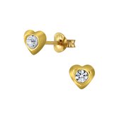Joy|S - Zilveren mini hartjes oorbellen - 3 mm - kristal - voor kinderen - 14k goudplating