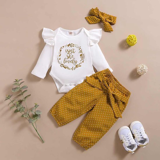 Driedelige kleding set Baby (Meisjes) – Romper met korte Broekje Haarband –... | bol.com
