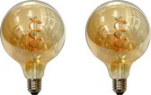 Led Lamp E27 - Globe G125 (125mm) - 5W (vervangt 25w) - GOUD - Vintage - Dimbaar - Retro look - Amber kleurig - Goud kleurig - Extra warm wit licht - 2 Stuks