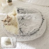 Pluche Hondenmand Grey Long Plush - Kattenmand 50cm*50cm Polyester - Velvet - Dieren mand met dichte bovenkant