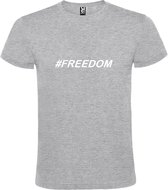 Grijs  T shirt met  print van "# FREEDOM " print Wit size XL