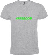 Grijs  T shirt met  print van "# FREEDOM " print Neon Groen size XXXL