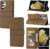 Samsung Galaxy S22 Ultra Telefoonhoesje | PU Leren Bookcase | Pasjeshouder | Tas | Bruin