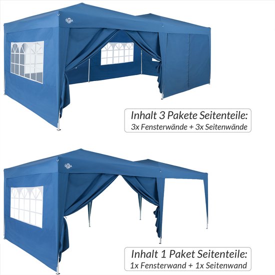 KOMFOTTEU 3 x 6 m partytent, tuinpaviljoen, draagbaar met draagtas, vouwpaviljoen met afneembare zijwanden en ramen, tuintent voor feest, wit