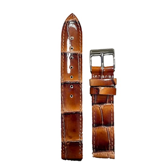 Horlogeband Echt Leer 22mm Rio S1931 Leren Horlogeband Voor Heren - 22/20 Mm, Krokodilreliëf, Zwart, Handgemaakt, Compatibel Met Breitling En Andere Horloges Rio Leren Horlogeband 22/20 Mm