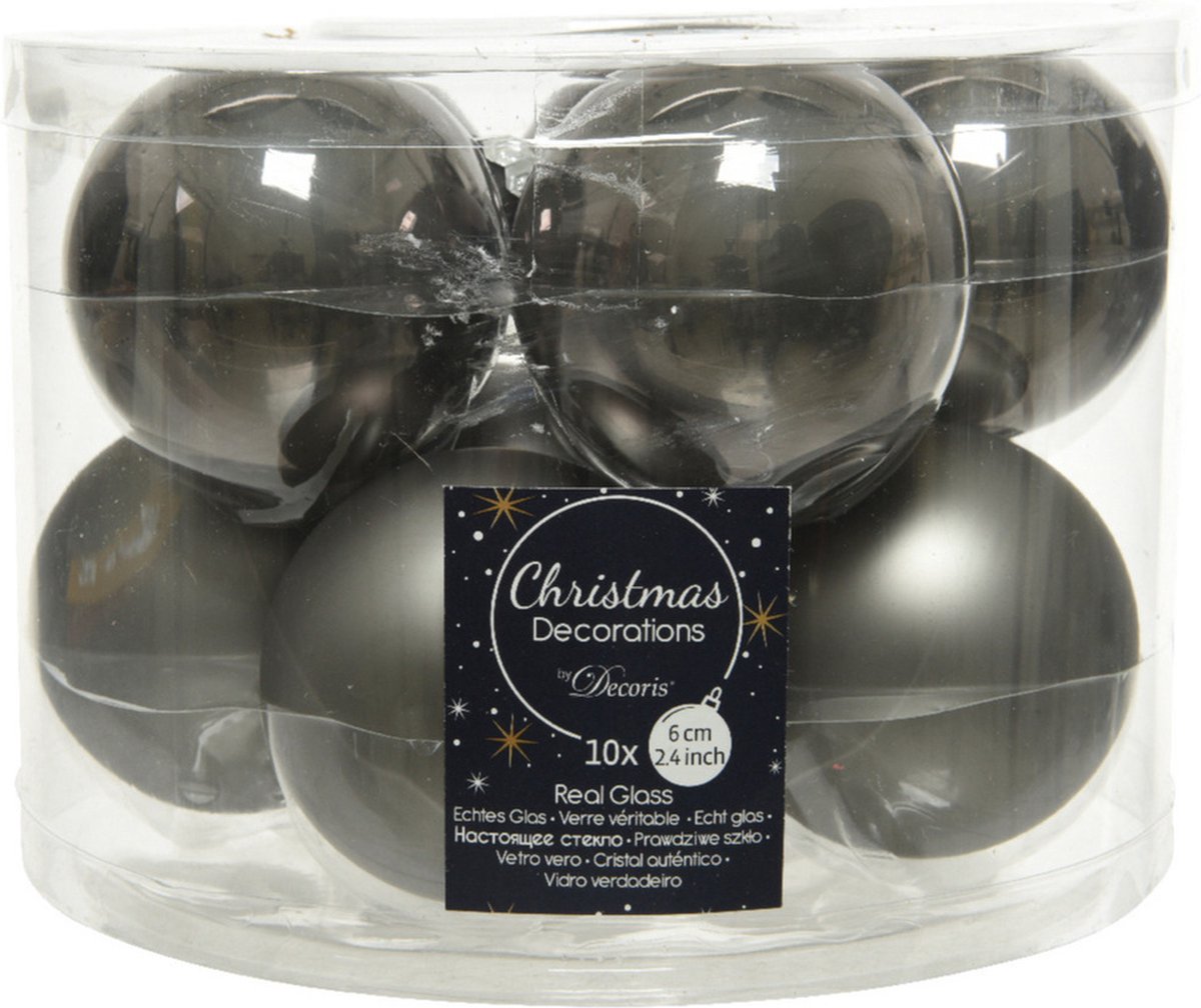 10x stuks kerstballen antraciet (warm grey) van glas 6 cm - mat/glans - Kerstboomversiering