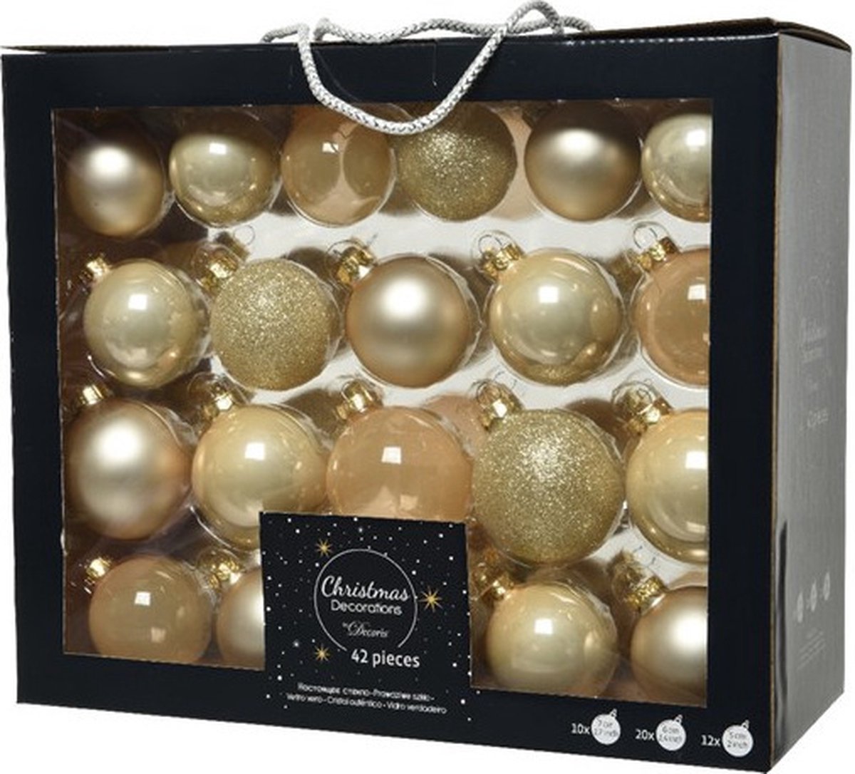 Kerstballen pakket met 42x stuks kerstballen van glas - 5-6-7 cm parel champagne – foto 4