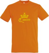 Oranje T shirt met  " Queen " print Goud size M
