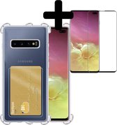 Samsung S10 Hoesje Pasjeshouder Case Met Screenprotector - Samsung Galaxy S10 Pasjeshouder Card Case Hoesje Met Screenprotector - Transparant