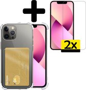 iPhone 13 Pro Max Hoesje Pasjeshouder Case Met 2x Screenprotector - iPhone 13 Pro Max Pasjeshouder Card Case Hoesje Met 2x Screenprotector - Transparant