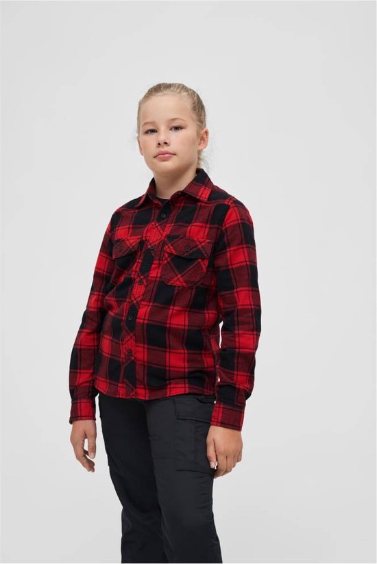 Urban Classics Kinder Longsleeve Shirt - Kids 170/176- Checkshirt Rouge/ Zwart