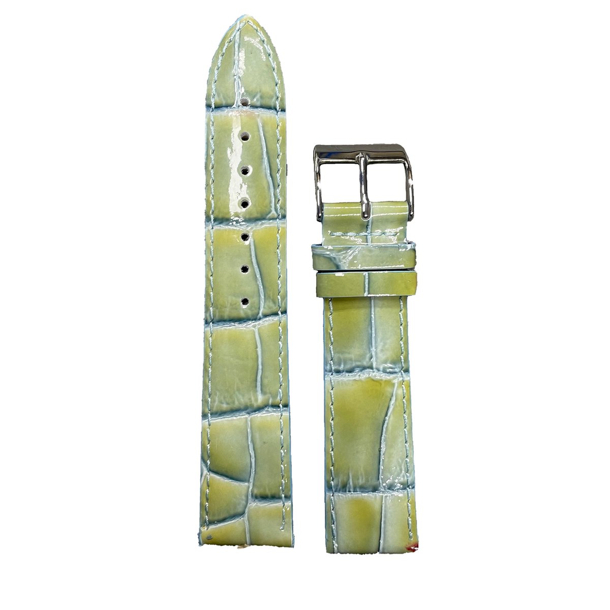 Horlogeband - 20mm - Glans Groen - Echt leer in croco print - Roestvrijstalen gesp