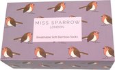 Miss Sparrow - Roodborstjes - cadeaudoos - bamboe damessokken