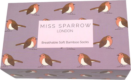 Miss Sparrow - dames sokken - roodborstjes - cadeaudoos - bamboe sokken