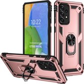 Samsung Galaxy A73 5G Stevige Magnetische Anti shock ring back cover case- schokbestendig-TPU met stand – Rosé goud