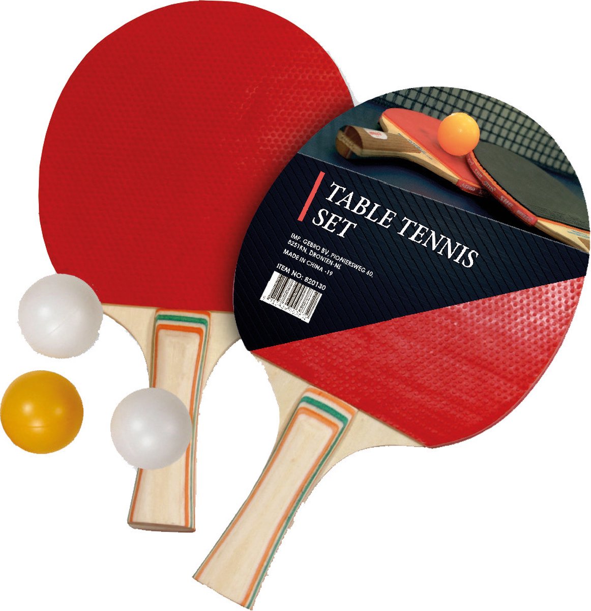 Tafeltennis set - 2 houten batjes - standaard formaat - ca 25x15x2 cm - hout/plastic - pingpongset - binnenspeelgoed/buitenspeelgoed