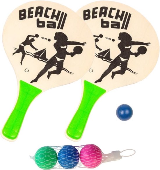 Houten beachball set groen met extra balletjes- Strandspelletjes - Summertime