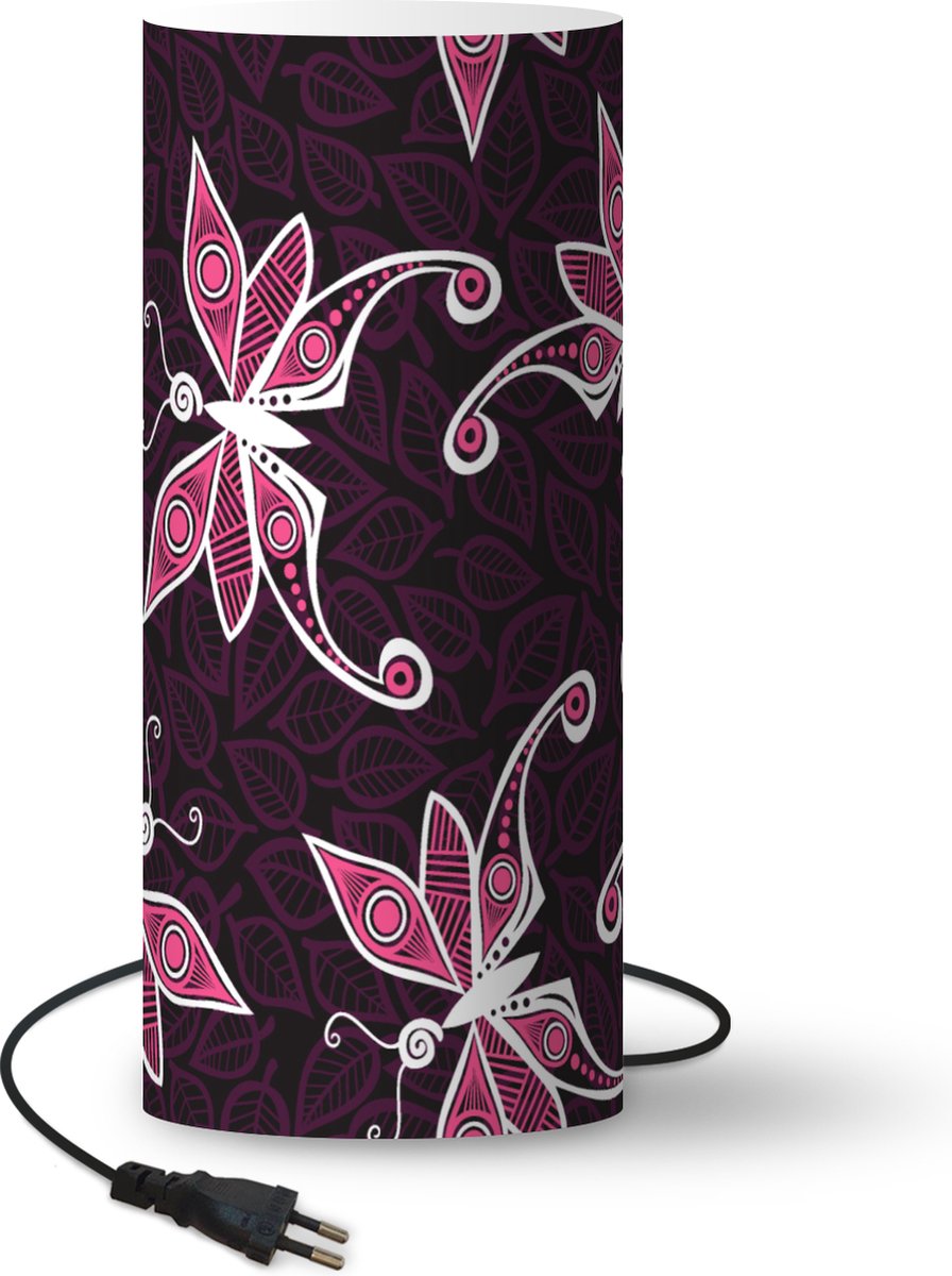 Lamp - Nachtlampje - Tafellamp slaapkamer - Vlinders - Patronen - Roze - 33 cm hoog - Ø14.3 cm - Inclusief LED lamp