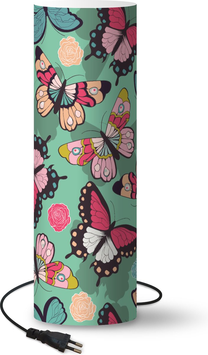 Lamp - Nachtlampje - Tafellamp slaapkamer - Vlinders - Patronen - Lente - 60 cm hoog - Ø19.1 cm - Inclusief LED lamp