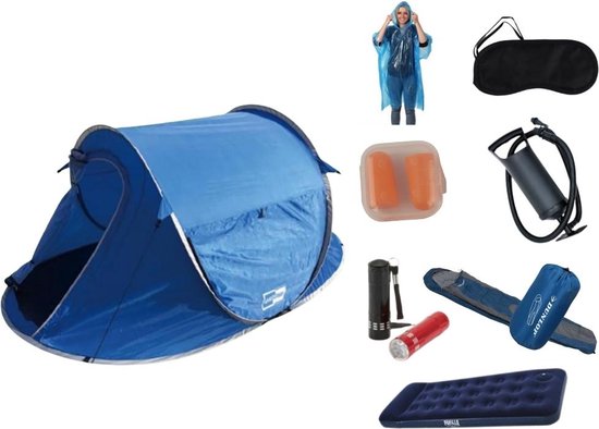Festbox - festivalpakket - kampeerpakket - pop-up tent - festivaltent -slaapzak - luchtbed - luchtpomp - 80x50x30 cm - box 4