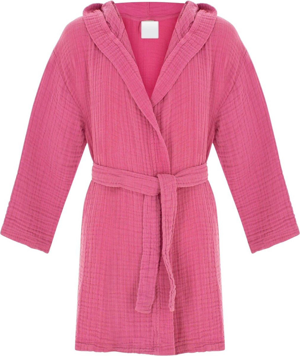 Badjas kind met capuchon | Mousseline 100% katoen | kinderbadjas voor jongens en meisjes | Douche & Zwembad & Strand | roze 0-1 jaar