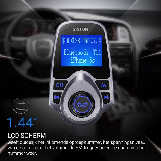 Bluetooth FM Transmitter, 120 ° Rotatie Auto Radio Adapter CarKit met 4 Music Play Modes / 5 in 1
