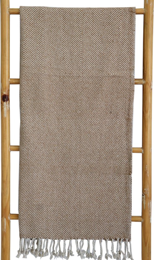Plaid en coton recyclé de Plaid Living | 150 x 125 cm | couverture intérieure | accessoires de maison à carreaux | Marron