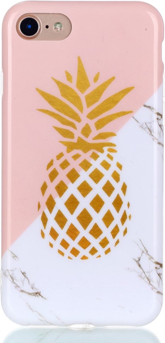 Peachy Gold Ananas Marmer Case geschikt voor iPhone 6 6s hoesje - Roze Wit Goud