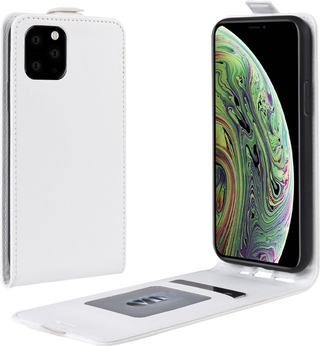 Peachy Verticale Flip kunstleer wallet hoesje geschikt voor iPhone 11 Pro case - Wit