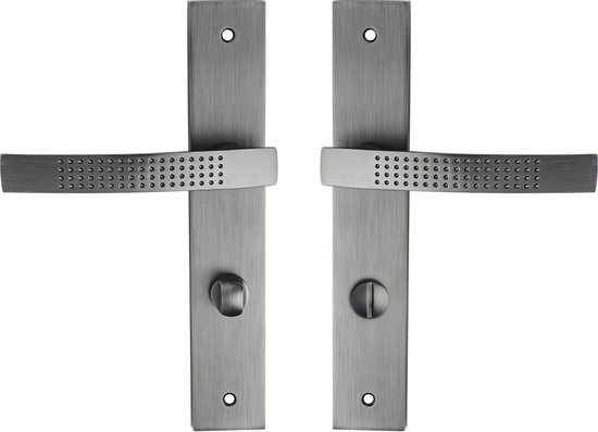 INSPIRE - 2 deurbeslag LOUNA - lange platenset voor badkamer & toiletdeuren - hartafstand 195 mm - aluminium - donkergrijs mat