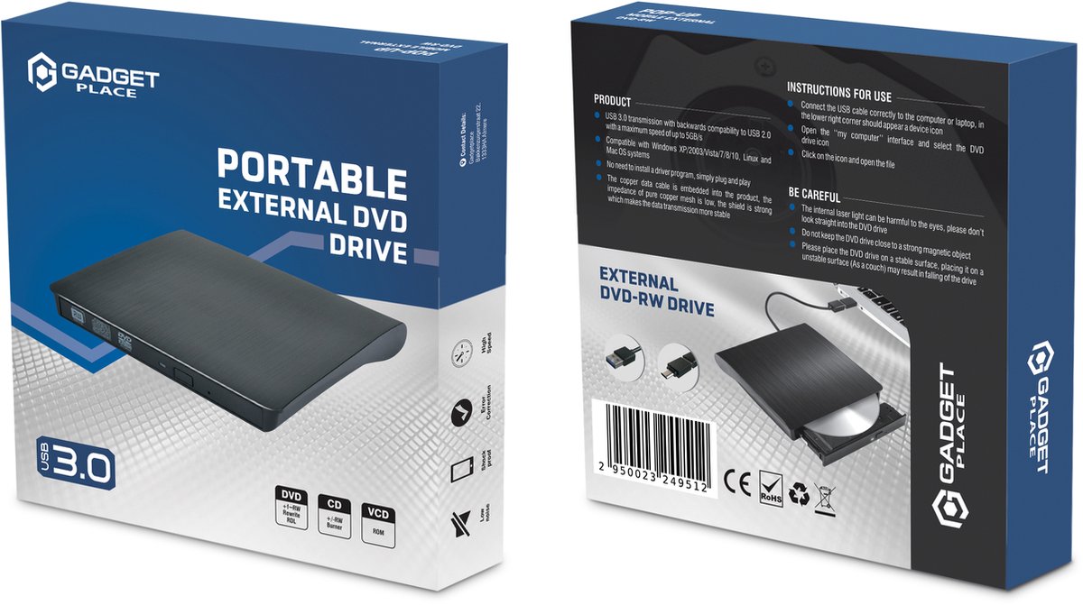 CABLING® Lecteur DVD Blu Ray Externe Portable Ultra Slim USB 3.0 Graveur de  DVD CD-RW pour Mac OS, Linux, PC Windows XP/Vista / 7/8/10