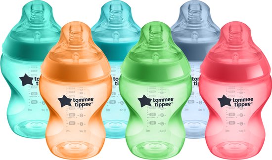 Babyflesje - Tommee Tippee Closer to Nature- zuigflessen - anti-koelik ventiel - 260 ml- pak van 6 stuks - multi